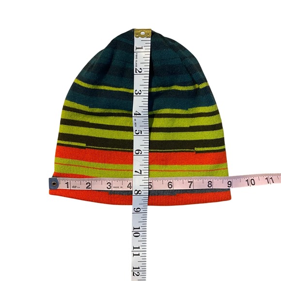 SMARTWOOL Wintersport Reversible Kids Striped Beanie Winter Snow Green Orange - Picture 8 of 8